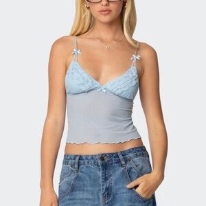 edikted light blue sheer mesh lacey top.